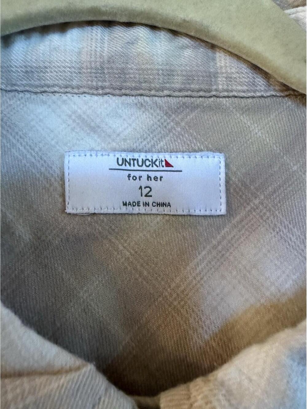 Untuckit For Her Brown Plaid Button Down Shirt Sz. 12 - Picture 6 of 6